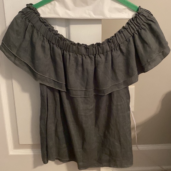 Young Fabulous & Broke XS Dark Olive Green Off Shoulder Ruffle Top - Picture 5 of 5